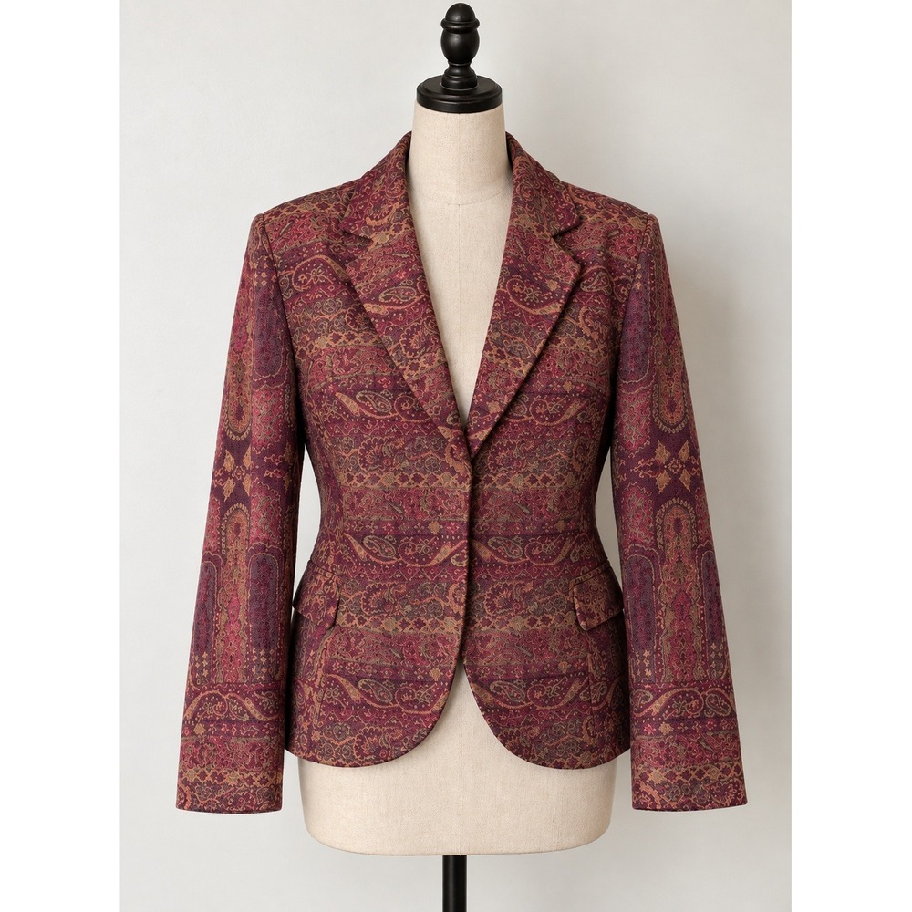 VTG 90s Worthington Paisley Tapestry Brocade Blazer Womens 16 Plum Plus SIze